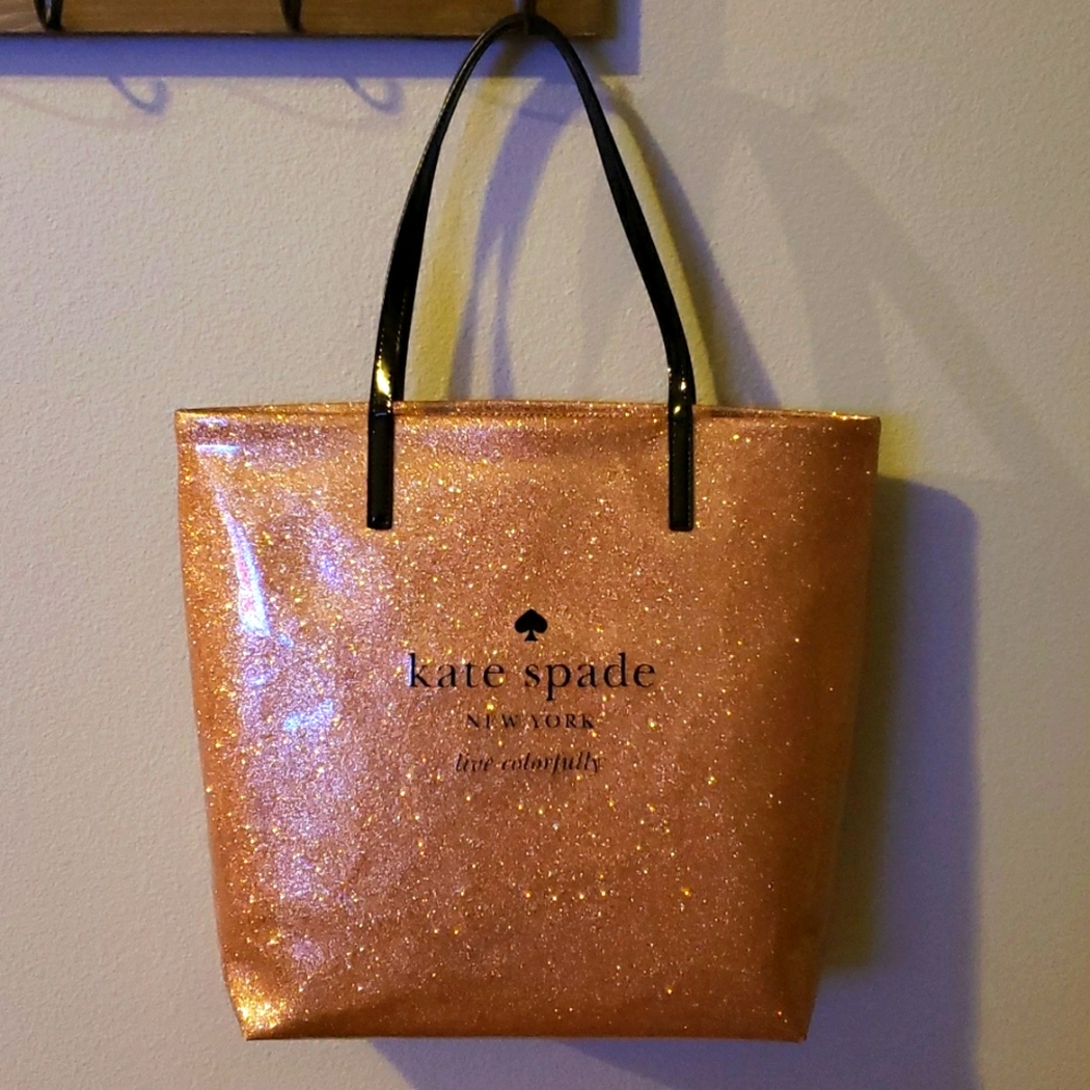 Kate Spade New York gold sparkle tote bag
